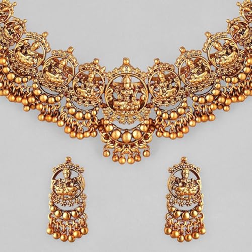 Image of Rubans Gold Plated Temple Necklace Set Traditional Statement Jewellery Gift for Women & Girls