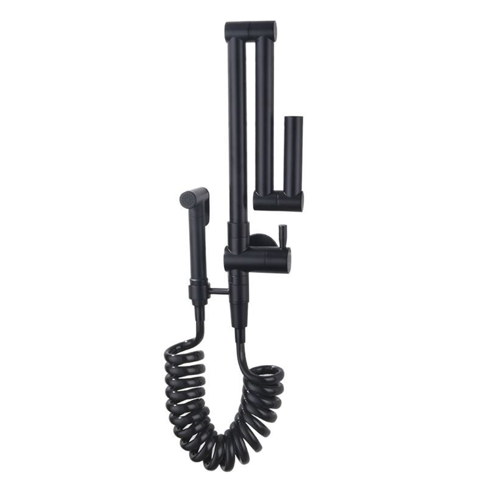 ASerZenith Folding Pot Filler Kitchen Faucet With Sprayer, Wall Mounted Single Cold Kitchen Sink Faucet With Double Swing Arm, Modern Brass Single Handle Retractable Pot Filler Tap,Black,Style B