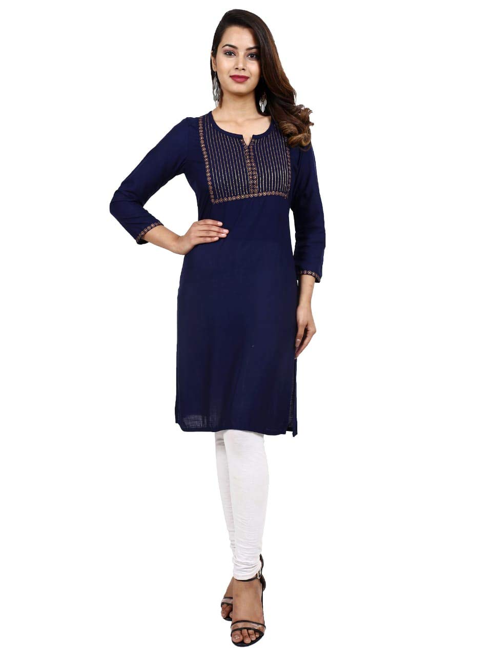 Vartika Creation Women's Blue Rayon Embroidered Kurta