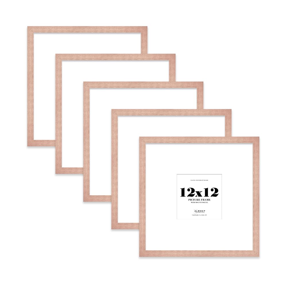 12x12 Bronze Picture Frame with Large Mount for 5x5 Photos, Prints - Modern Square Wall Frame, Set of 5