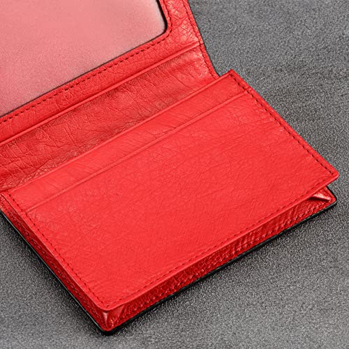 Image of HISCOW Full Grain Leather Business Card Holder Case | Minimalist EDC wallet, gusset holds 25 cards, ID window, fits folded bills, bifold profile, premium gifts for men & women