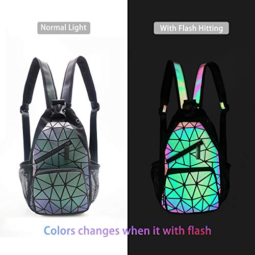 Pyfk Geometric Backpack Luminous Holographic Purse Color Changes Flash Reflective Bag For Cycling Fashion Sling Bag For Women(Prism) #TOP1