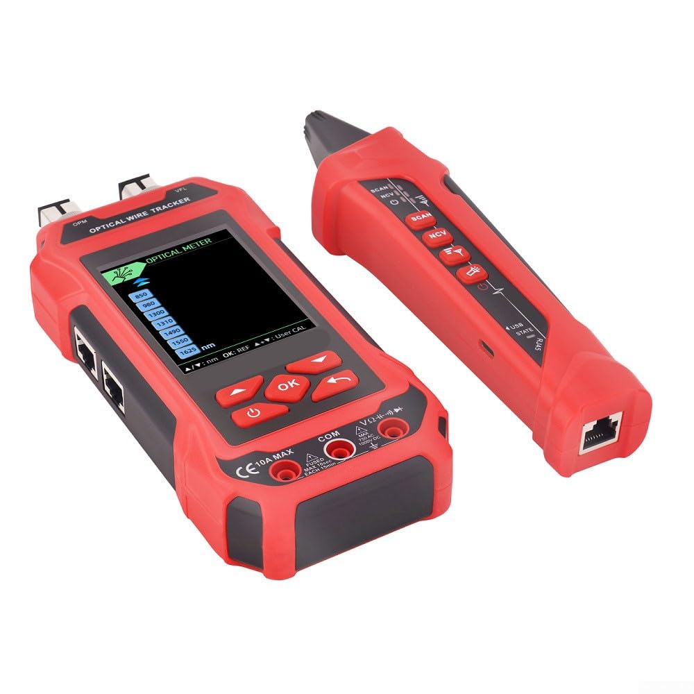 Tester per cavi di rete con Poe e misuratore di potenza ottica | ABS, test di linea RJ45/BNC per tecnici e riparazioni in fibra (ET638 7id)