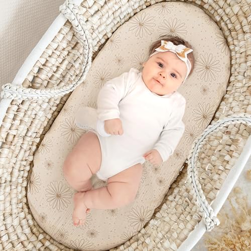 Image of lulumoon Muslin Bassinet Sheets Baby: Cotton Bassinet Sheets Fitted for Boys and Girls - Bassinet Mattress Sheets for Oval Rectangle or Hourglass