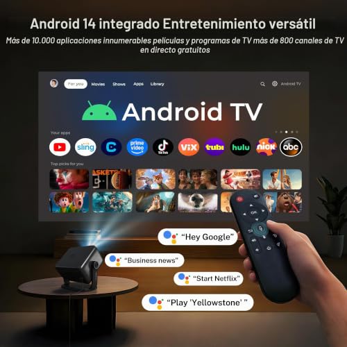 Miniatura 2 de Proyector Inteligente 1080P Nativo 800 ANSI, Android 14, Soporta 4K/8K | Control Remoto Air Mouse, Enfoque y Corrección Automáticos por IA, WiFi 6 y BT 5.4, Audio Hi-Res, Compatible con Netflix