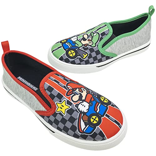 Super Mario Boys Shoes, Mariokart Mix Match Slip-on Shoes, Red/Green, Mario & Luigi Size 113
