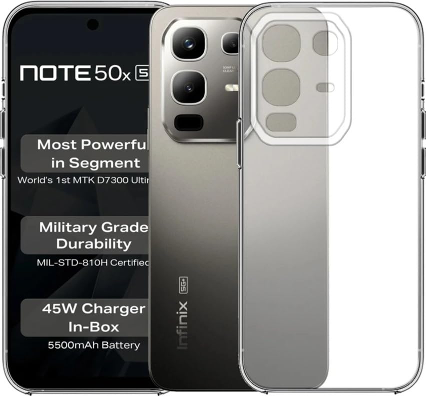 Image of REALCASE Silicone Infinix Note 50X 5G Back Cover Case, Scratch Resistant Protective Crystal Clear Transparent Shock Proof Bumper Back Cover Case for Infinix Note 50X 5G