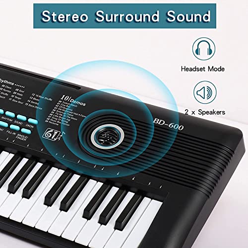 61 Key Keyboard Piano, Electric Piano Keyboard with Built-in Dual Speakers, External Microphone & Power Adapter – Portable Electronic Digital Piano for Beginners & Christmas Gift – Black - Les Beatles, Paul McCartney, John Lennon, RIngo Starr, George Harrison 61 Key Keyboard Piano, Electric Piano Keyboard with Built-in Dual Speakers, External Microphone & Power Adapter - Portable Electronic Digital Piano for Beginners & Christmas Gift - Black – Image 3