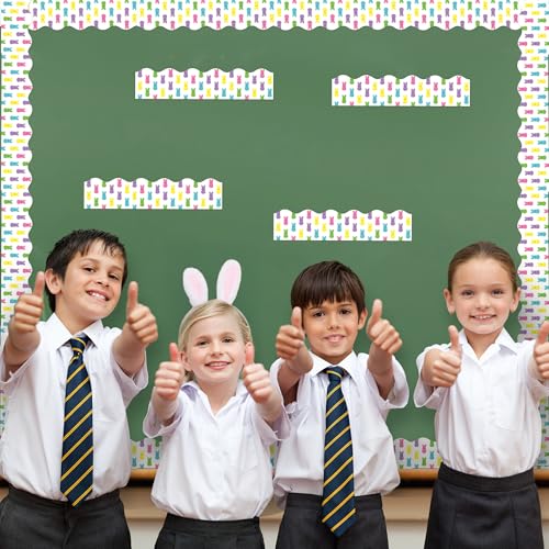 Image of BeYumi Candy Bunny Border Trim - 65ft Back to School Candy Bunny Rolled Border Trim Spring Colorful Sweet Rabbits Bulletin Board Set School Classroom Office Door Springtime Party Chalkboard Wall Decor