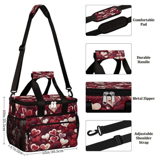 Insulated Picnic Backpack Lunch Box for Women Men Picnic Basket Tote Lunch Bag Picnic Bag Portable Lunch Bags for Picnic, Beach, Work, Trip,Office, Camp Valentine's Day Red Love