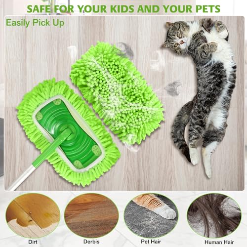Image of Washable Mop Pads Compatible with Swiffer Sweeper, 3 Pack, 10.3 x 4.4 in | Reusable chenille microfiber pads for wet or dry cleaning on sealed hardwood, tile, laminate & vinyl. Pads only.