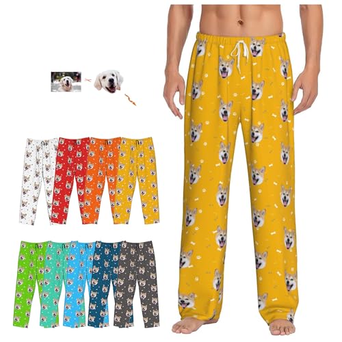 Personalized Pajamas Pants Gifts with Cat Photo for Mens, Custom Pj Bottoms Dog Pet Face Anniversary for Women Man