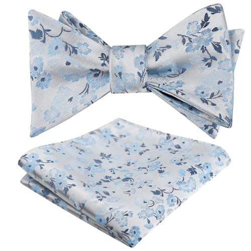 Image of Alizeal Mens 2pcs Floral Bow Tie Set | Self-tied Elegant Pocket Square Set for Wedding