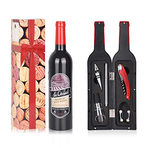 Wine Accessory Gift Set - Deluxe Wine Bottle Corkscrew Opener, Stopper, Aerator Pourer