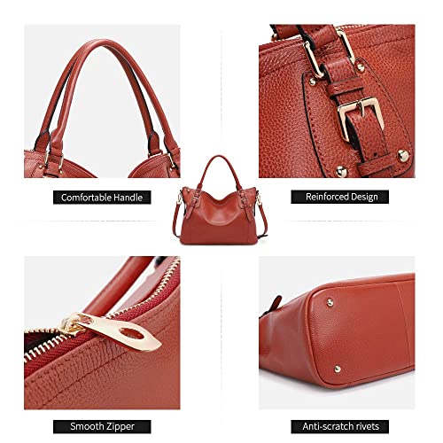 Kattee Genuine Leather Handbags Tote Shoulder Bag for Woman Satchel Designer Purse Top Handles Crossbody Bag Large Capacity - Image 6
