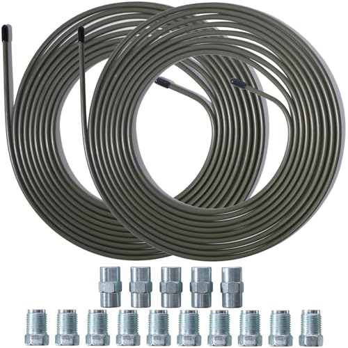 RIODEMBO 10m Tubo de Freno Coche 3/16' (4.75mm) con 10 Juntas Roscadas y 5 Conectores, Kit de Líneas de Freno para Automóviles, Camiones, Remolques, etc.