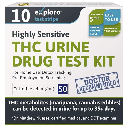 Exploro Marijuana Urine Drug Test Kit (10 Pack) - THC Tests for Home Use - Weed Detox Testing Kits...