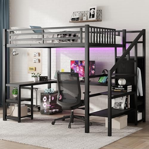 Opiniones de Litera Matrimonial E Individual Coppel - los más vendidos. 50 Janusline - Cama de tamaño matrimonial con computadora en forma de L, cama de metal para juegos con clóset y estante, marco de cama alto con LED y estación de carga USB para...