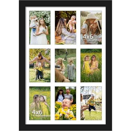 Image of DUENPY 13x19 Collage Picture Frame 4x6 Picture Frames Collage Wall Decor Displays Nine 4x6 inch Photos Available Horizontal Wall Mounting Display and Vertical Black