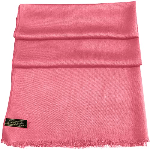CJ Apparel Coral Pink Solid Color Fringe Design Nepalese Shawl Seconds Scarf Wrap Stole Throw Head Wrap Pashmina Hand Made in Nepal New4
