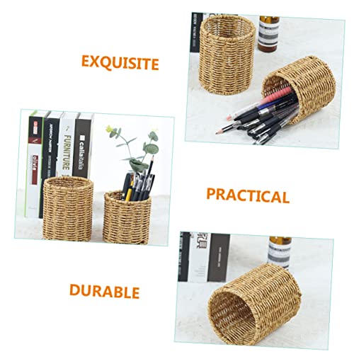Pots à crayons ronds TEHAUX en plastique tissé pour le bureau (Lot de 3) - 7