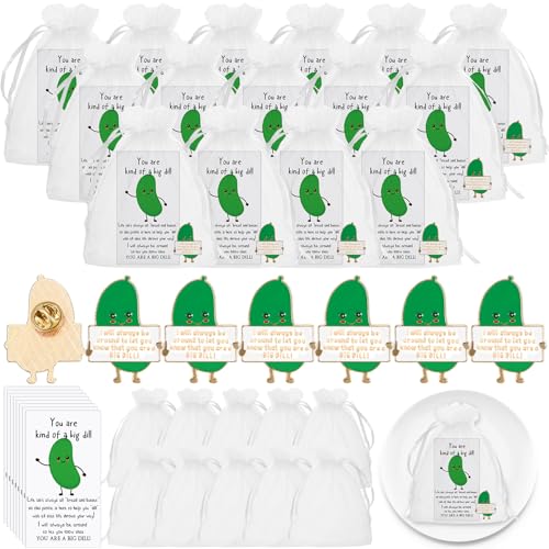 Huquary 12 Sets Positive Pickle Pin Gifts Encourage Emotional Support Pickle Ornament with Inspirational Card You Are a Big Dill Lapel Pin Cute Cucumber Employee Appreciation Party Gifts