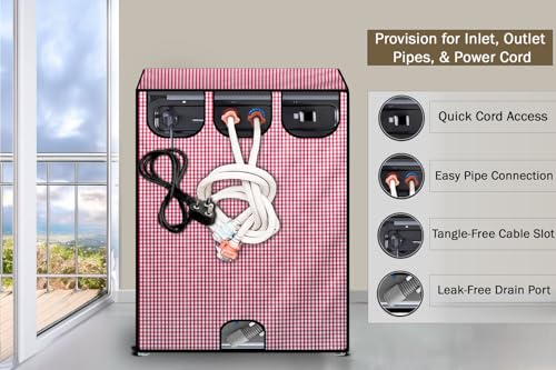 Image of Stylista Waterproof Front Load Washing Machine Cover Compatible for LG 5.5 kg, 6 kg & 6.5 kg Pin Check Pattern Pink
