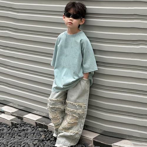 Boys Baggy Jeans Straight Leg Denim Pants with Pockets Elastic Waist Distressed Ripped Lightweight Outdoor3