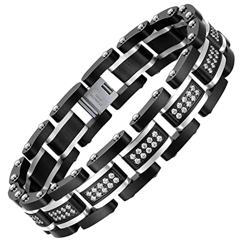 Pulsera unisex estilo hip hop con brillantes y tonos dos colores miniatura 1