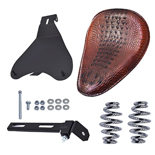 labwork Motorcycle Crocodile Style Leather Solo Seat with Cushion Spring Base Plate Bracket