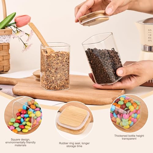 Image of 6oz Glass Spice Jars with Bamboo Lid and Label, 12 Pack Square Glass Container, Small Food Storage Containers for Kitchen, Clear Empty Seasoning Jar for Sugar, Salt, Coffee Bean, Herb, Borosilicate