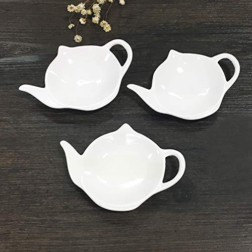 Sizikato 4Pcs Pure White Ceramic Tea Bag Holder Tea Bag Coasters Teapot-Shaped Dish Spoon Rests Snack Dish Seasoning Dish. #TOP4