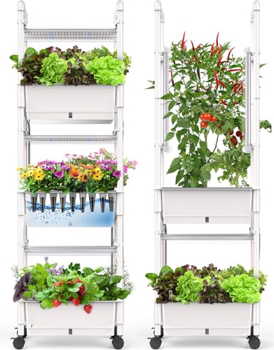 Hydroponics Growing System,AOONEG 42Pods Indoor Herb Garden with LED Grow Light,Hydroponics Growing System Kit with Automatic Timer,Pump System,Adjustable Height (No Seed,Glossy White, 3Layer-42Pods)