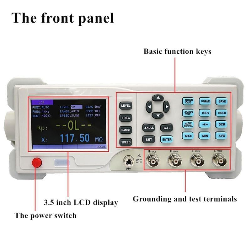 LCR Meter Tester Measurement Desktop Digital Bridge LCR Tester Impedance Electrolytic Capacitance Measurement Meter with Measurement Range L 0.001μH to 9999H 3.5 inch TFT Display Accuracy 0.1%