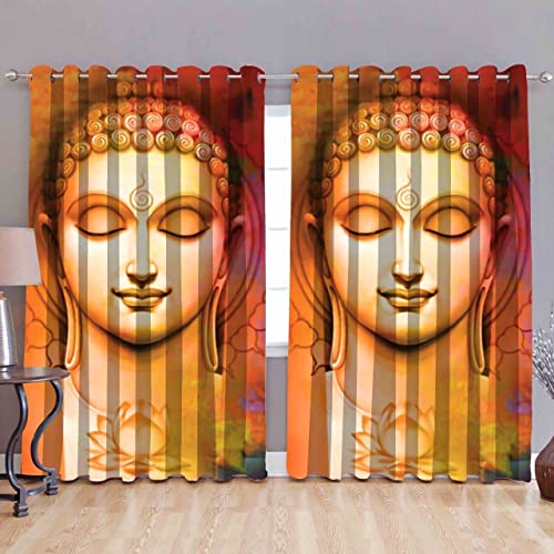 Image of 3D Budha Design Curtains for Study Room, Window, Living Room, Drawing Room, 4X5 Feet, Set of 2 Pcs