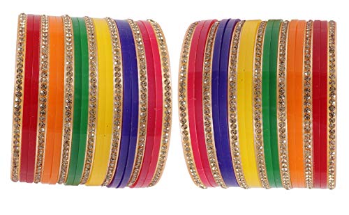 Image of NMII Acrylic (Plastic) with Zircon Gemstone Studded worked Glossy Finished Bangle Set For Women and Girls
