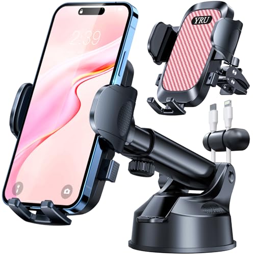 Image of YRU [True Upgrade for Safety Car Phone Holder Mount [Patent & Military-Grade] Dashboard Cell Phone Holder for Car Vent Windshield Phone Stand for iPhone 17 16 15 14 13 Pro Max Truck Samsung, Pink