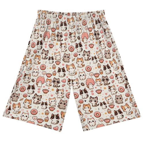 Cat Kawaii Kitten Youth Athletic Shorts for Boys and Girls Size 11-12 Years Multicolor