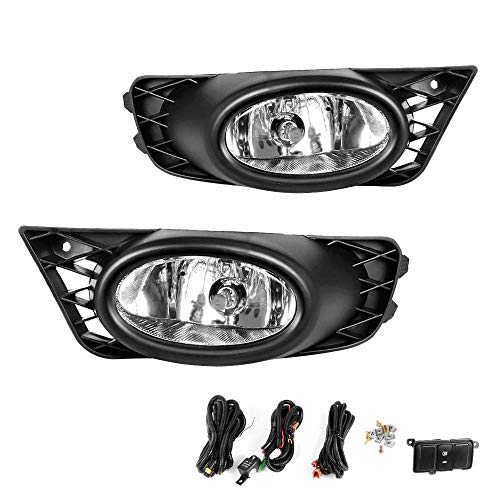 Driving Fog Lights Lamps Replacement for Honda Civic Sedan 2009 2010 2011 with H11 12V 55W Halogen Bulbs - Switch and Wiring Kit (Clear Lens)