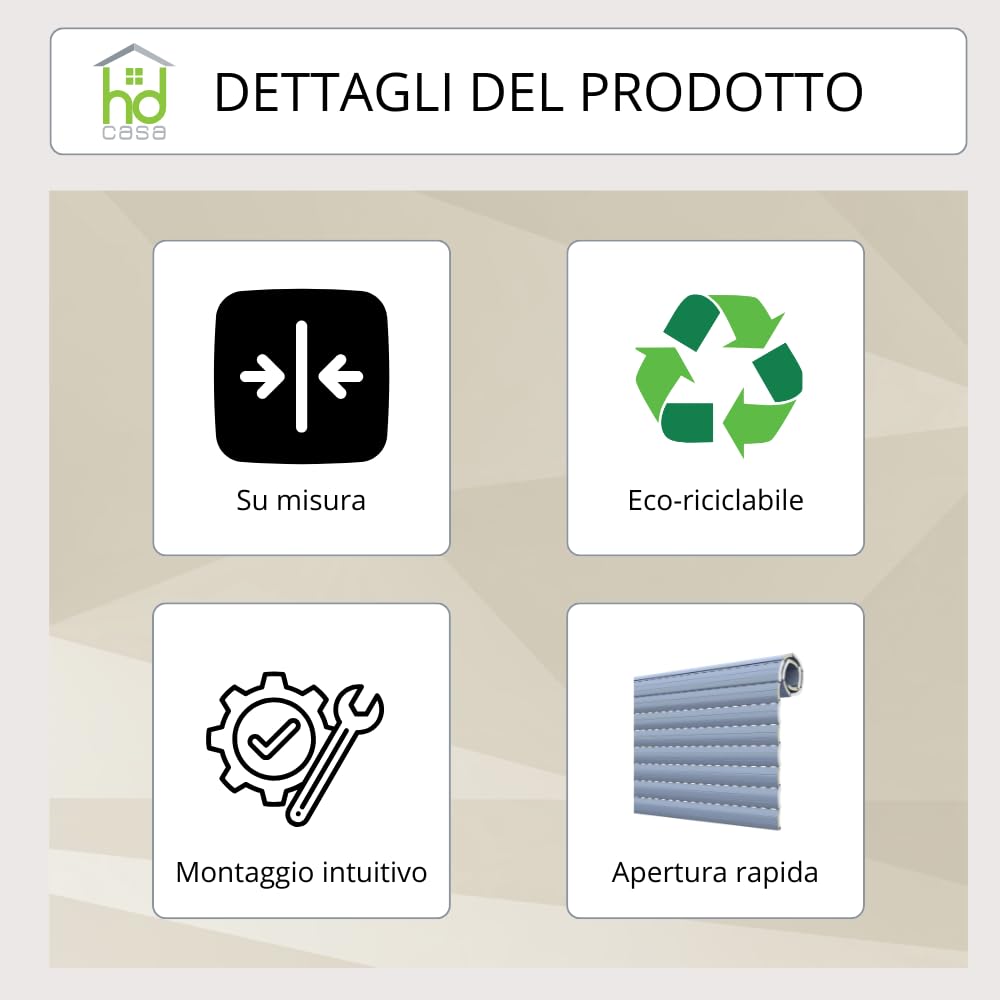 HD CASA Tapparella Avvolgibile in Alluminio Coibentato, Made in Italy, Personalizzabile su Misura e Colore a Scelta, fai da te, Tapparelle finestre Modern