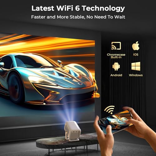 Image of [Officially-Licensed APP /Auto Focus] Smart Projector Native 1080P Android 13 OS, Built-in Apps 4K Support Portable Auto Keystone Projector with Netflix YouTube Light Gray