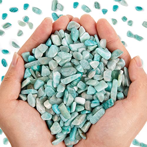 Image of QICQDRAM Natural Green Amazonite Crystals Bulk 1 Lb Small Tumbled Chips Crystal Stone Decorative Pebbles for Home Decoration & Fish Turtle Tank, Vase Filler, Plants Decor