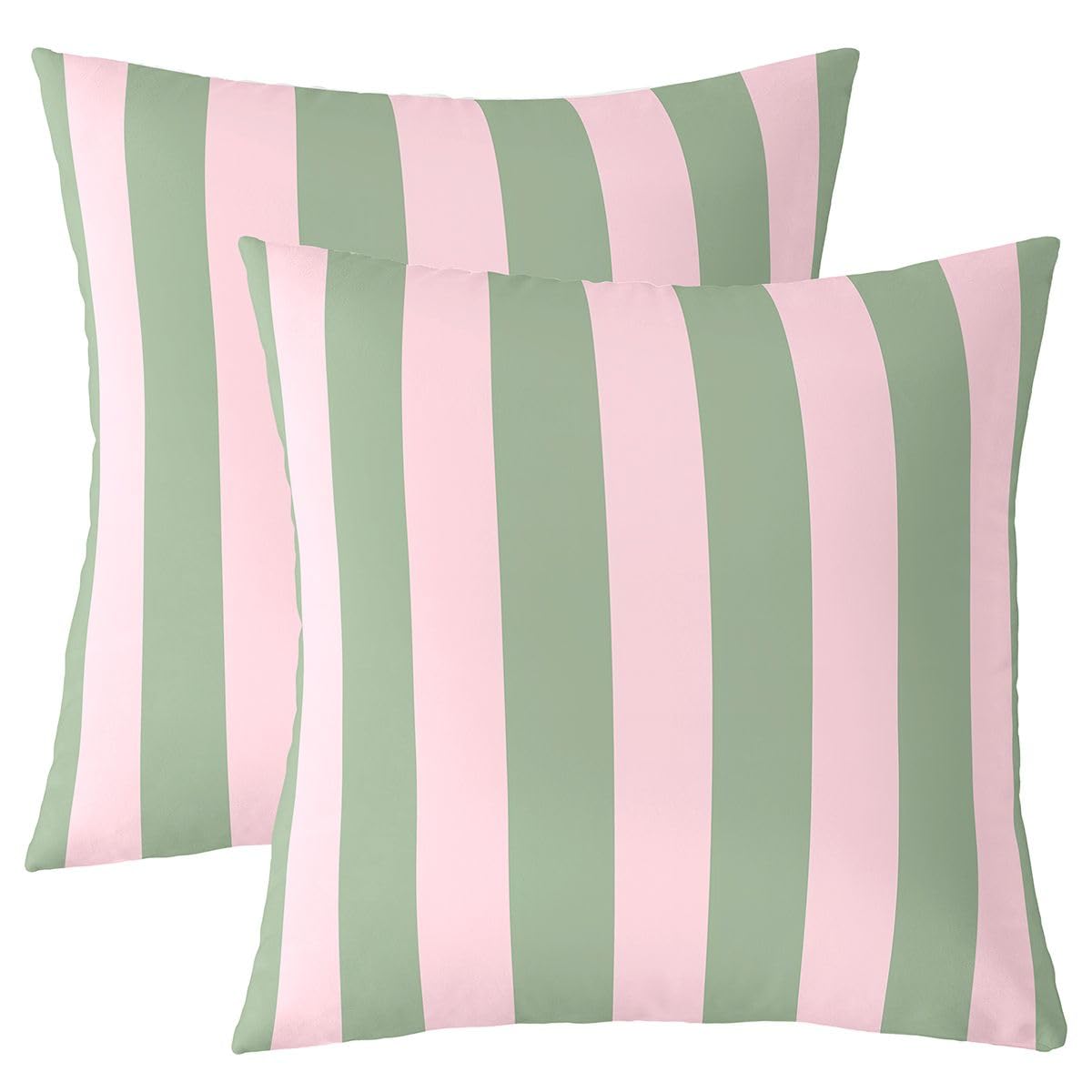 Homewish Pink Green Striped Set of 2 Decorative Cushion Covers 60 x 60 cm — image 1