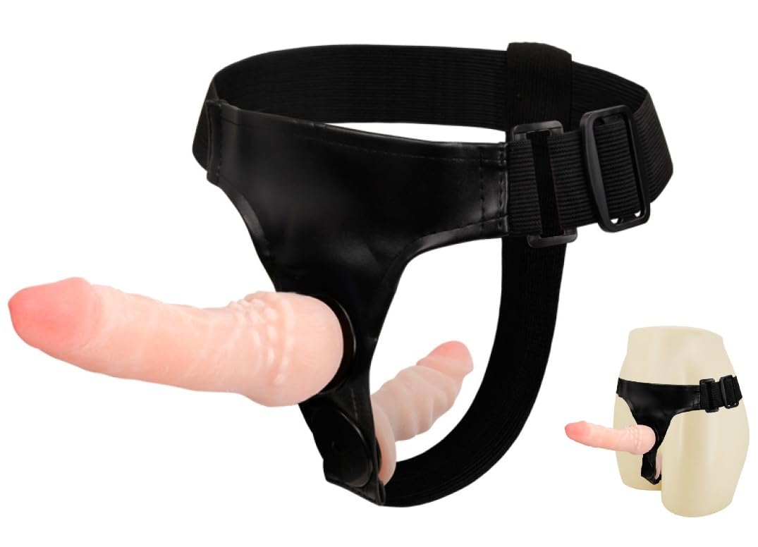 Strapon Doppio con Cintura, Fallo Indossabile da donna come lesbo strap-on o per donna-uomo anale (pegging), Cinta con 2 dildo indossabili