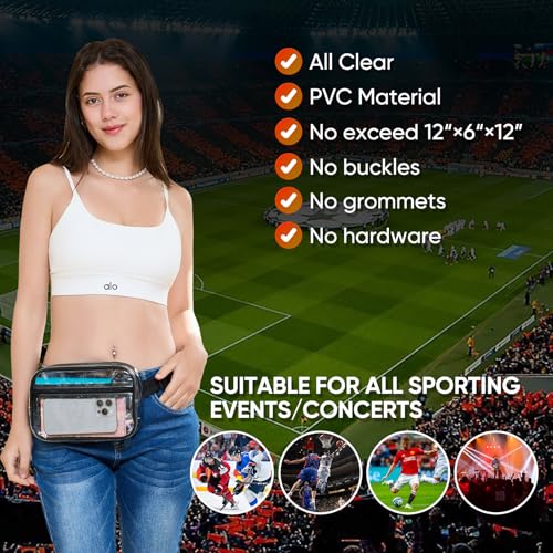 clear fanny pack for stadium events - clear bag for women men  lightweight waist pack for concerts sports games day amp travel  stadium approved transparent bag black