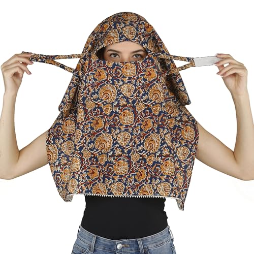 Image of Scarf Face Cover Mask Sun Protection Hair,Head, Neck, Nose Safety Head Wrap Scarf For Women Girls Daily Use Dupatta Hijab Double Layer Cotton Printed Kalamkari