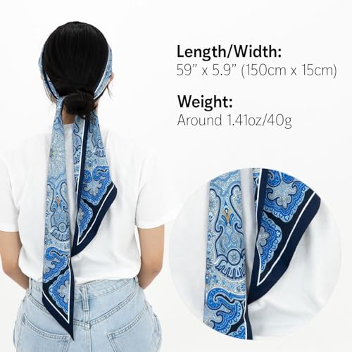 Skinny Scarf 59" – Silky Long Neck Hair Wrap for Women, Lightweight Patterned Fashion Accessory (15 Styles)3