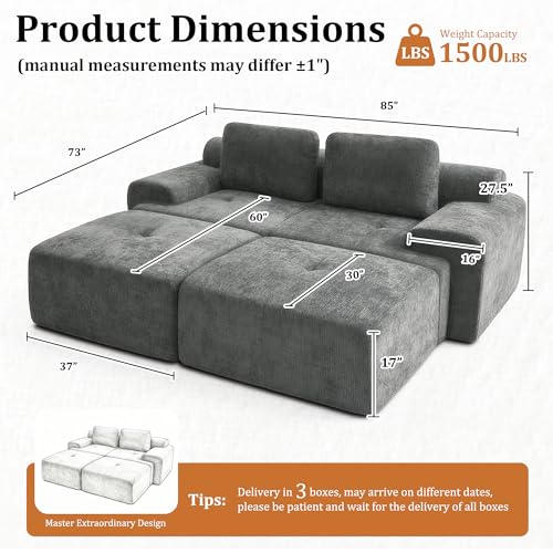 Image of 85 inch Oversized Boneless Couch, Comfort Cloud Sectional Couches for Living Room, Modular Sofa High Back & Extra Deep Seat, No Assembly, Soft Chenille Fabric (Dark Grey, 85 inch- Shaped(2+2))
