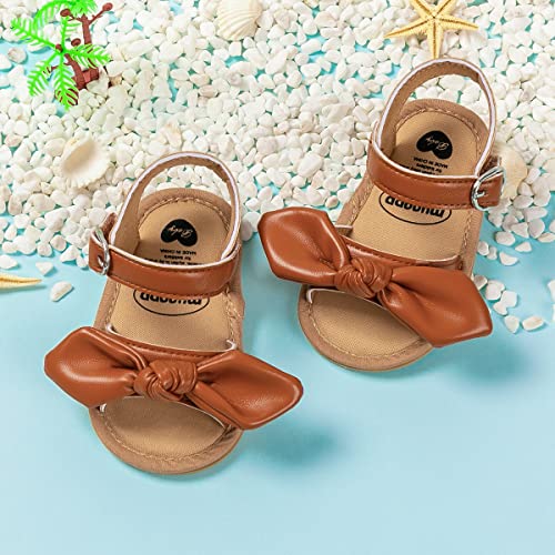 Image of Meckior Baby Toddler Infant Girls PU Leather Soft Open Toe Summer Sandals Flower Princess Flat Shoes