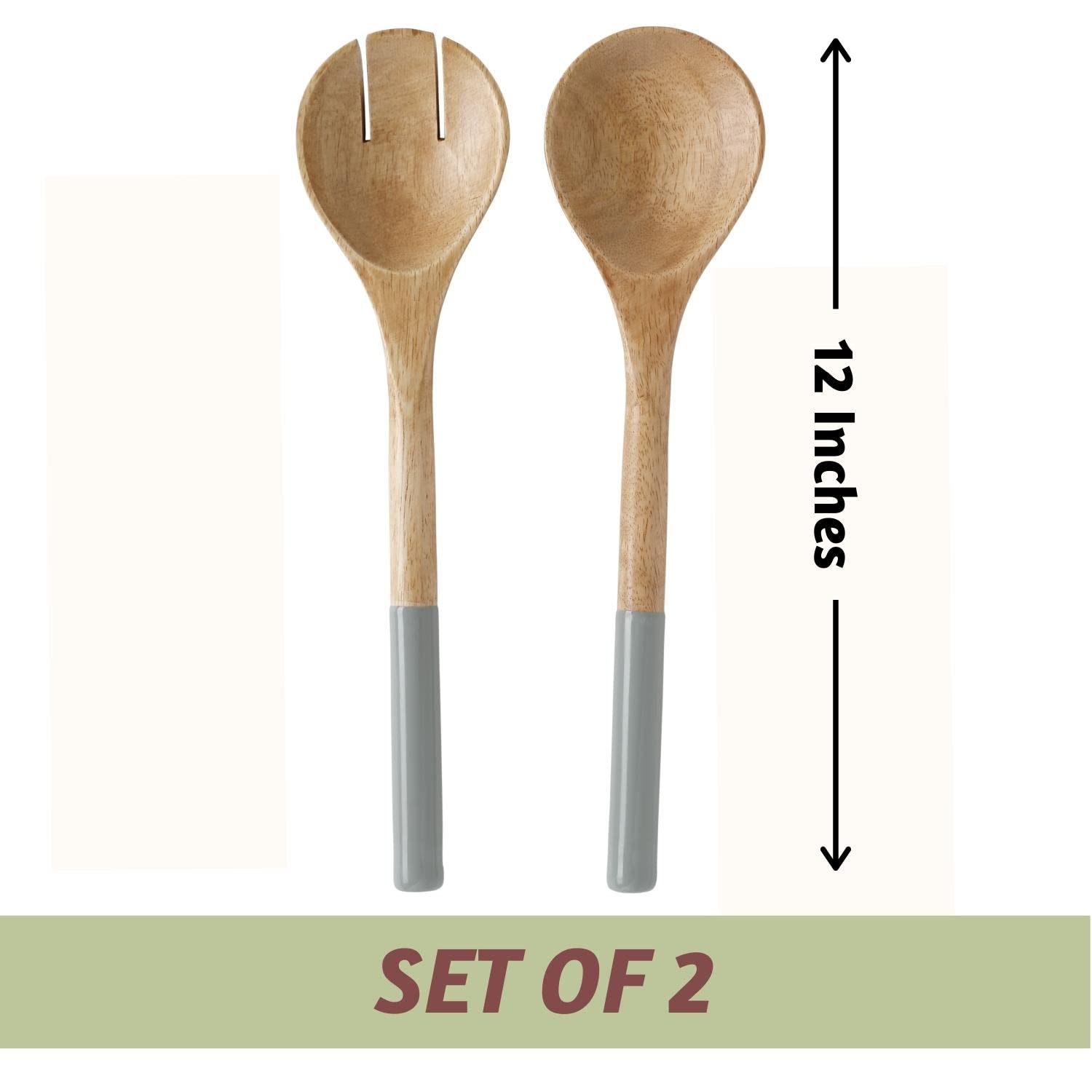 Folkulture Serwery do sałatek lub szczypce do sałatek, drewniane przybory do serwowania sałatek, widelce do sałatek lub szczypce do sałatek, zestaw łyżek i widelców 30 cm, drewno mango, szare
